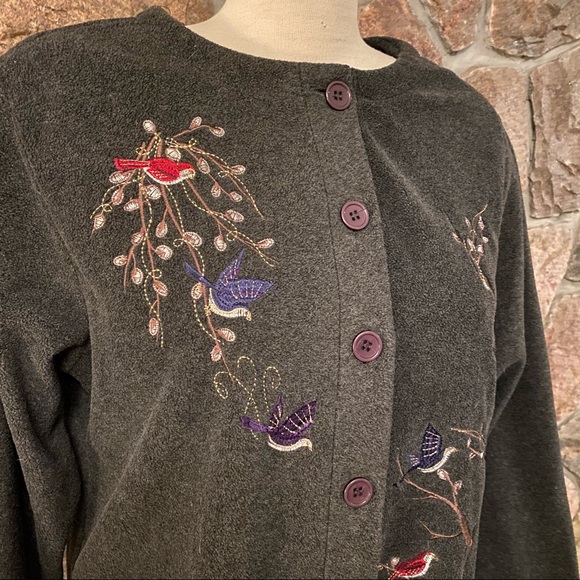 Vintage Y2K fleece cardigan with bird embroidery - Picture 1 of 6
